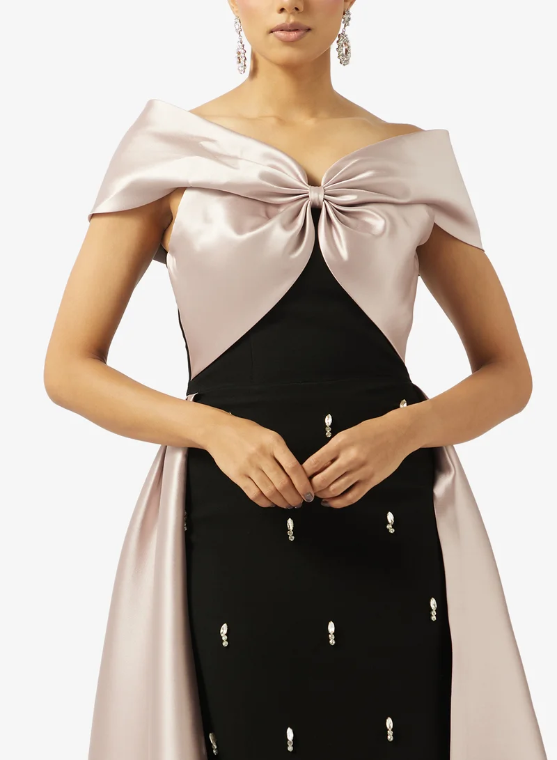 Akadia Fashion  RIBBON BUST EXTENDED TAIL TAFFETA DRESS ED for Women | Best Price UAE